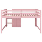 Pink/White Low Loft Bed with Desk, Storage & Whiteboard – Twin, 1-Person