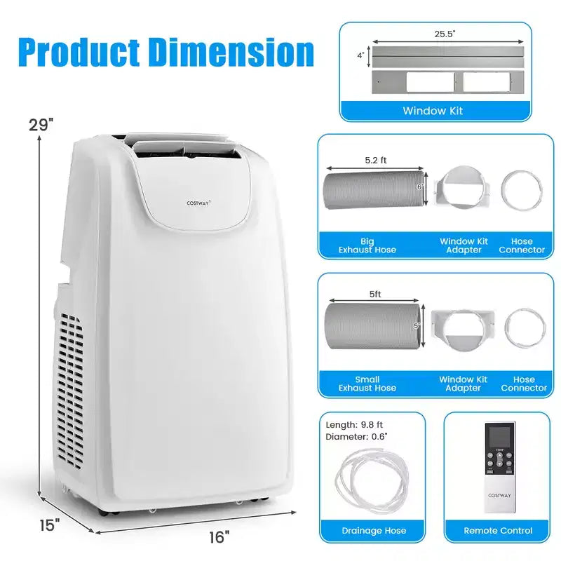 Costway 8000 BTU (11,500 BTU ASHRAE) Dual Hose Portable Air Conditioner 3-in-1 AC Unit w/ Remote Control