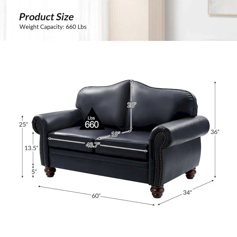 Transitional Genuine Leather Sofa With Tufted Back