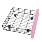 Twin Size Upholstered Bed Frame with LED Lights, Modern Upholstered Princess Bed with Crown Headboard, a Drawer, Pink+White
