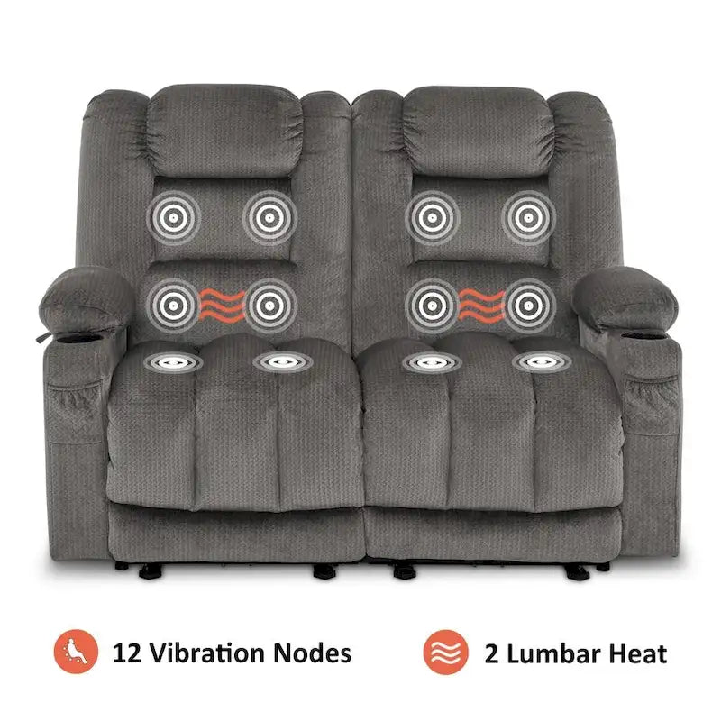 MCombo Power Reclining Loveseat Sofa with Heat and Massage, Fabric PR648