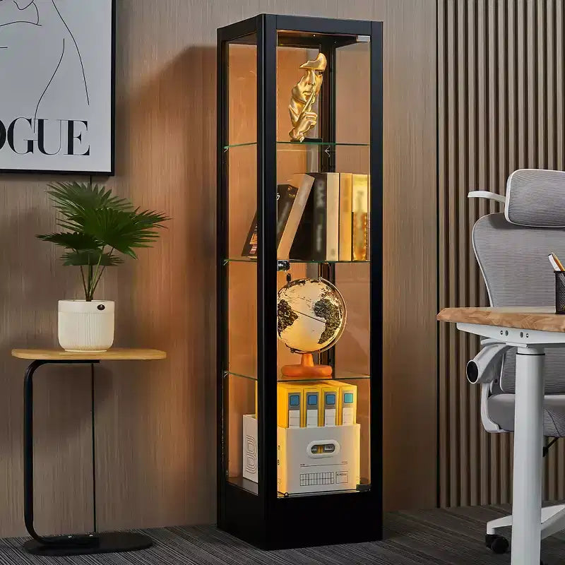 Bekrvio 4-Tier Glass Display Cabinet Case with Lock, 63 Curio Cabinet Tempered Glass Door & Adjustable Shelves