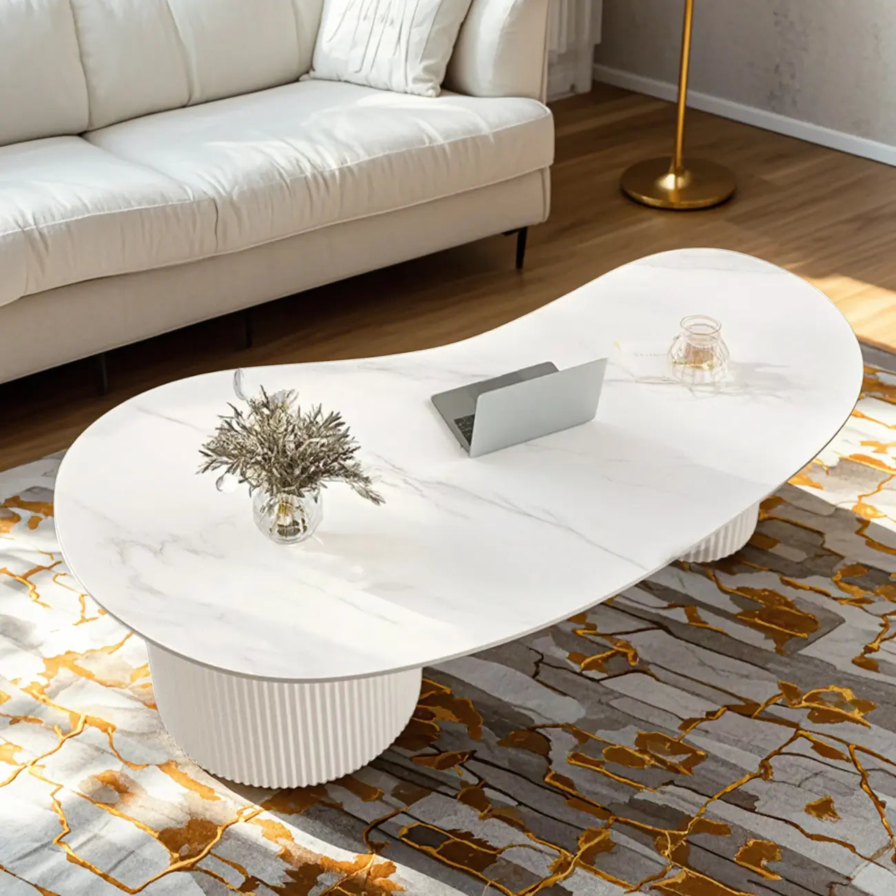 Minimalist Standard White Oval Coffee Table with 2 Drawers