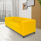 Mid Century Modern 3 Seater Sofa Faux Leather Solid Wood Frame Upholstered