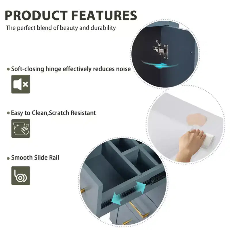 30 Single Sink Bathroom Vanity with Cabinet & 3 Drawers – Black / Blue / Green / Indigo / White