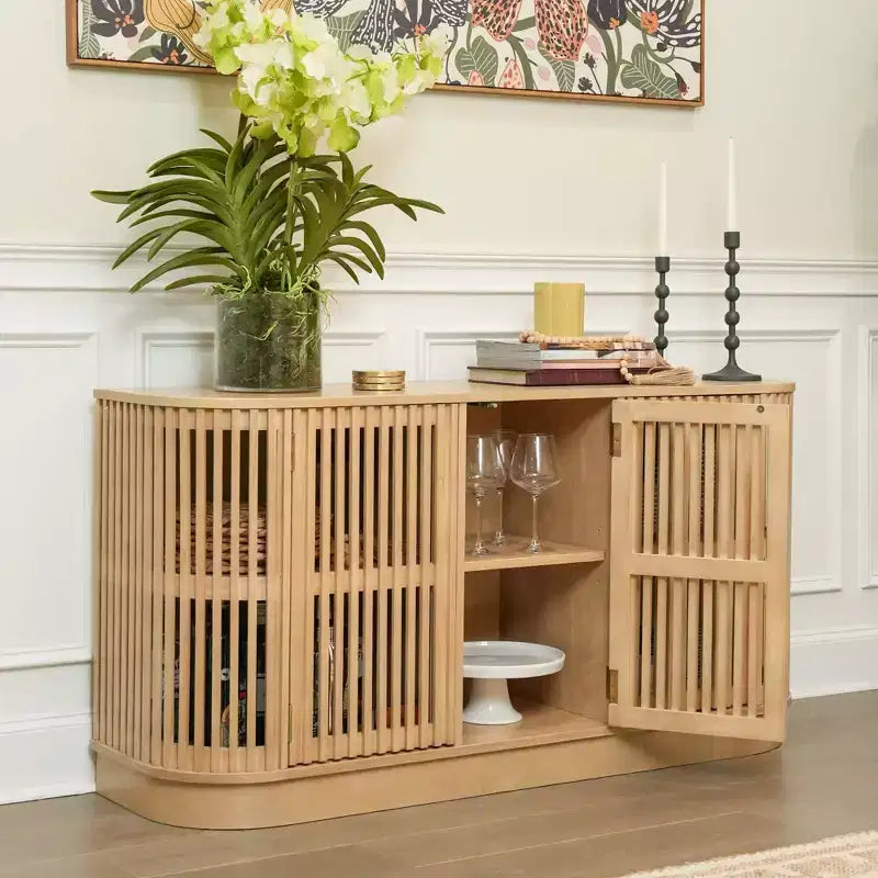 Plank+Beam Contour Solid Wood Sideboard with 3 Doors, 59 TV Stand for Living Room