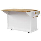 Large Kitchen Island with Wood Drop Leaf, Embossed Texture Rolling Kitchen Cart wDoors and Drawers wStorage for Kitchen, White