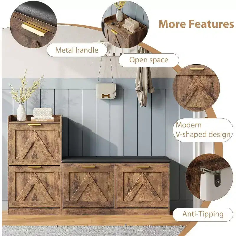 Shoe Storage Cabinet with Bench & 4 Flip Drawers - Narrow Entryway Organizer for 35-40 Pairs