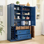 Whisen 71'' Tall Freestanding Kitchen Pantry, Large Dining Storage Cabinet Cupboard Sideboards With 4 Foldable Doors, Shelves, Wine Racks