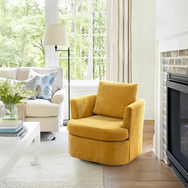 Modern Chenille Upholstered Swivel Accent Barrel Chair Set Modern Swivel Armchair for Living Room