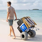VEVOR Carrello da Spiaggia con Grandi Ruote per Sabbia, Piattaforma di Carico 50,8x38,1 cm, Carrello Pieghevole per Sabbia con Ruote a Palloncino da 30,5 cm, Capacità di Carico 75 kg, Argento+Nero