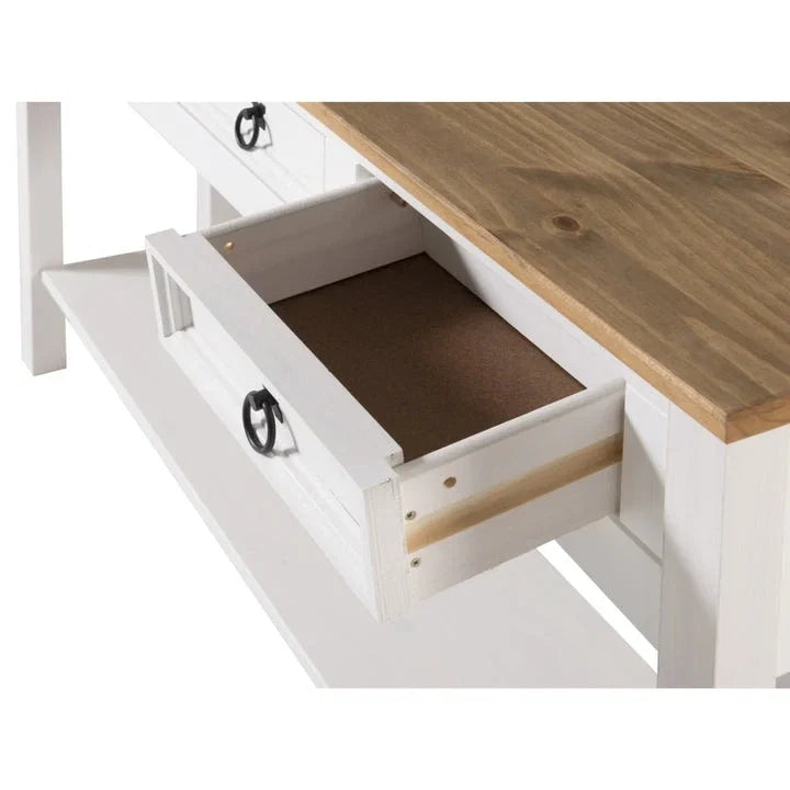 Rustic Solid Pine Console Hall Table, White Wash / Antique Brown / Gray Wash / Unpainted, 3 Drawers