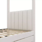 Full Size Linen Upholstery Canopy Platform Bed with Trundle and Three Storage Drawers