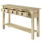Rustic Solid Pine Console Hall Table, White Wash / Antique Brown / Gray Wash / Unpainted, 3 Drawers