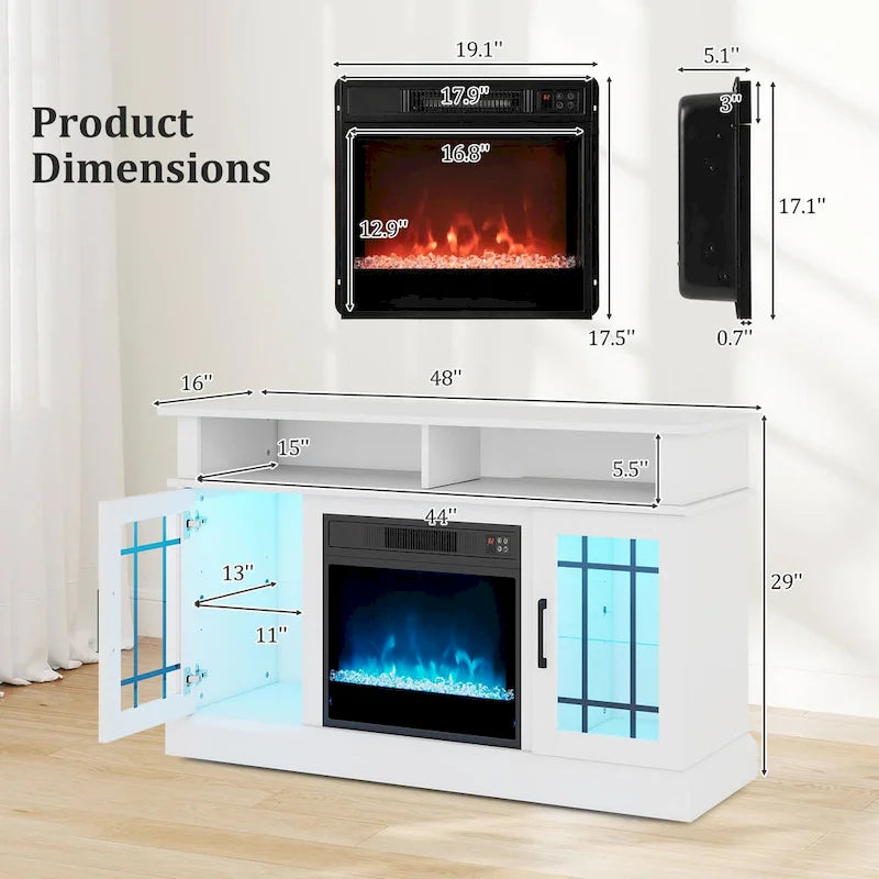 TV Stand with Electric Fireplace LED Lights Remote Controls