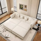 Whisen Velvet 3-in-1 King Size Pull-Out Sofa Bed & Convertible Sleeper Sofa with Movable Ottoman, Tufted Design