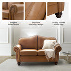 Transitional Genuine Leather Sofa With Tufted Back