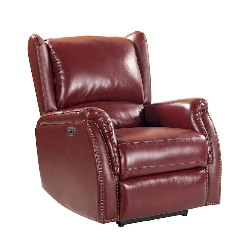 Genuine Leather Power Recliner with USB Port – Wingback Nailhead Set of 2