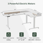 L-Shaped Electric Standing Desk with 3 Drawers & Lockable Casters, 63