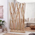 JONATHAN Y Tranquil 39W x 68H Coastal Bohemian Handcrafted Teak Branch Single Panel Room Divider