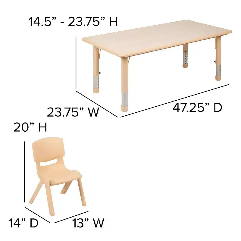 Emma and Oliver 23.625W x 47.25L Rectangular Plastic Height Adjustable Activity Table Set with 6 Chairs