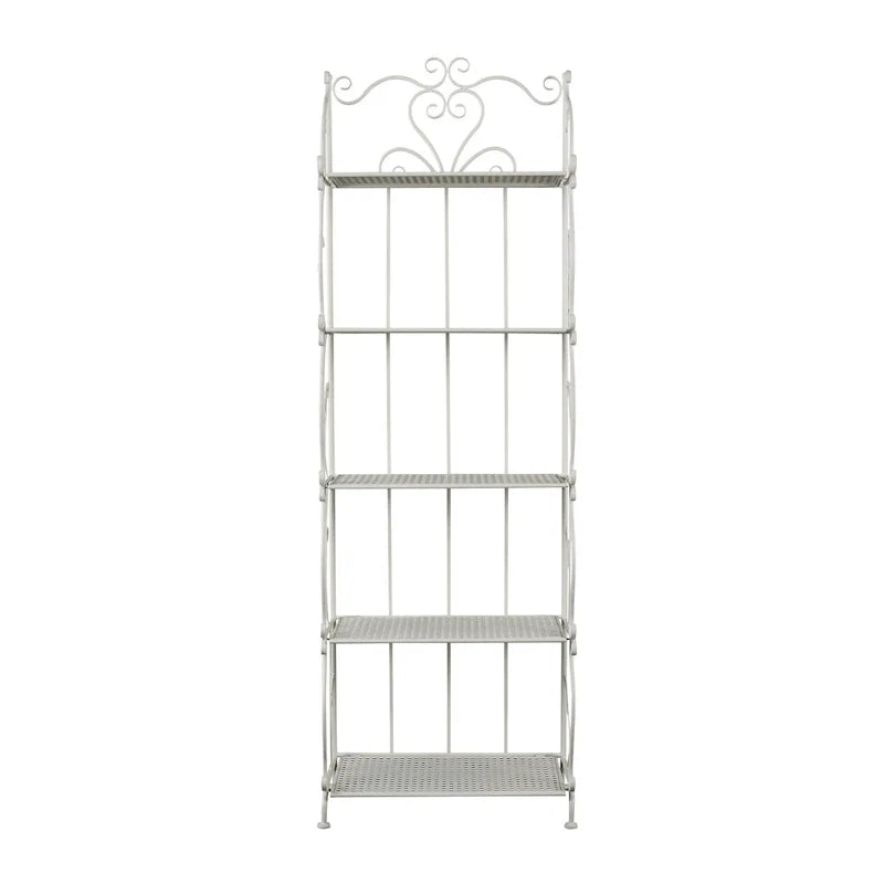 Metal Scroll Indoor Outdoor Tall Folding 5 Shelves Bakers Rack - Gold or White - Roche River Decor