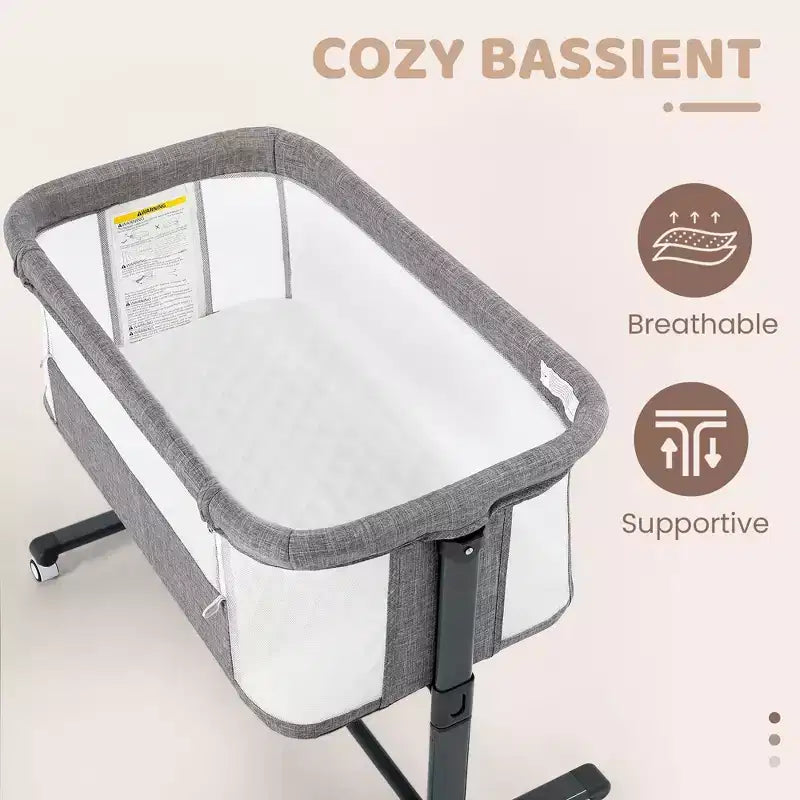 Baby Bassinet with Wheels – Beige / Gray / Pink, Bedside Sleeper, for 1 Baby