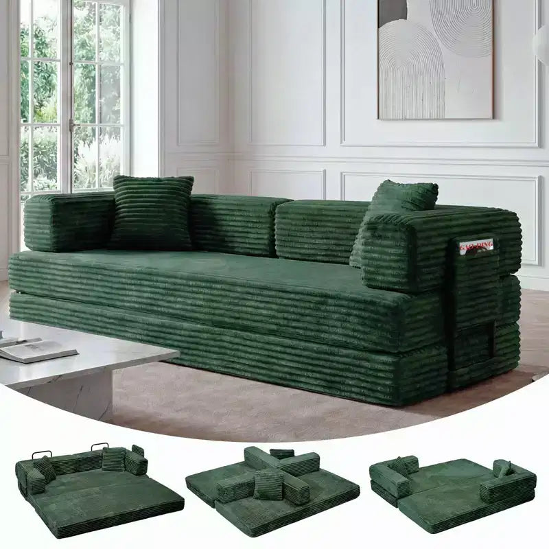 80.7 5-in-1 Convertible Sleeper Sofa Bed – Corduroy, 1200 lbs, No Assembly