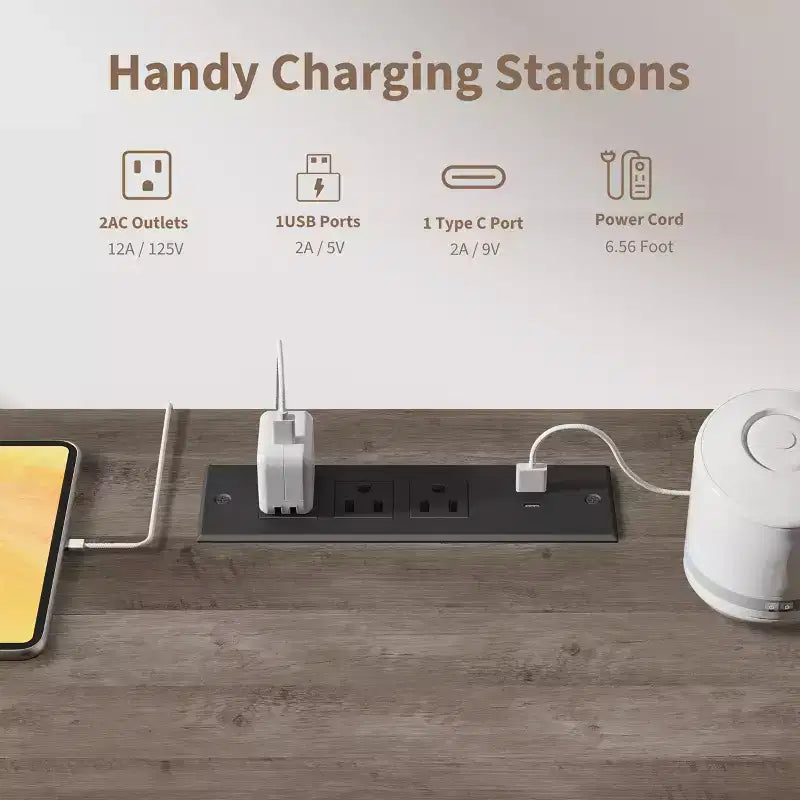 Contenitore scanalato per scrivania da ufficio, scrivania direzionale moderna da 54" con stazione di ricarica, scrivania in legno per computer con cassetti classificatori per studio
