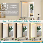 Bathroom Medicine Cabinet with LED Mirror, Surface or Recessed Mount, Dimmable Light, Anti-Fog, Adjustable Shelving