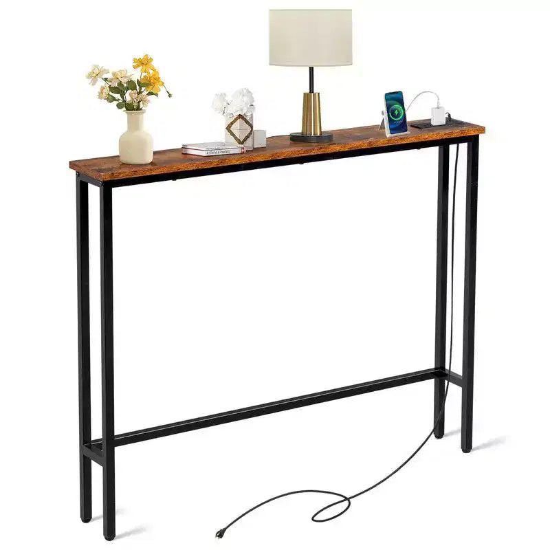 Rust Brown 1pcs Triamine Iron 100*15*79cm Entryway Table with Plugs