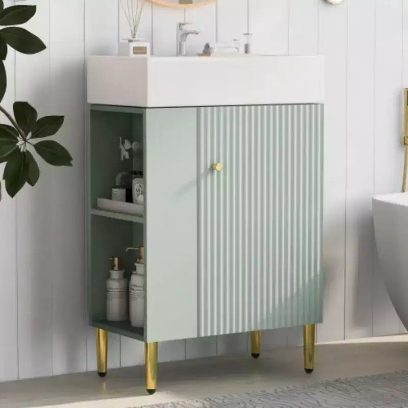 21.6 white Bathroom vanity, Combo Cabinet, Bathroom Storage Cabinet, Single Ceramic Sink, Left side storage