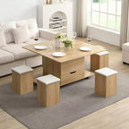 Multi-Function Modern Lift-Top Coffee Table with Hidden Storage, 4 Stools and Casters, Perfect for Modern Living Spaces