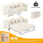 Whisen Velvet 3-in-1 King Size Pull-Out Sofa Bed & Convertible Sleeper Sofa with Movable Ottoman, Tufted Design