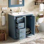 30 Single Sink Bathroom Vanity with Cabinet & 3 Drawers – Black / Blue / Green / Indigo / White