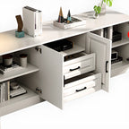 Meuble TV moderne blanc en bois avec rangement et gestion des câbles