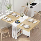 Folding Dining Table for Kitchen, Space Saving Dining Table, Extendable Kitchen Drop Leaf Table with 6 Wheels for Small Space