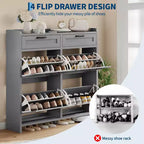 Shoe Cabinet with 4 Flip Drawers & 2 Top Drawers, Wooden Shoe Organizer Cabinet with Adjustable Shelf, Freestanding Shoe Storage Cabinets