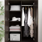 Hitow Armoire Double Drawer Mirrored Door Closet Zoned Storage