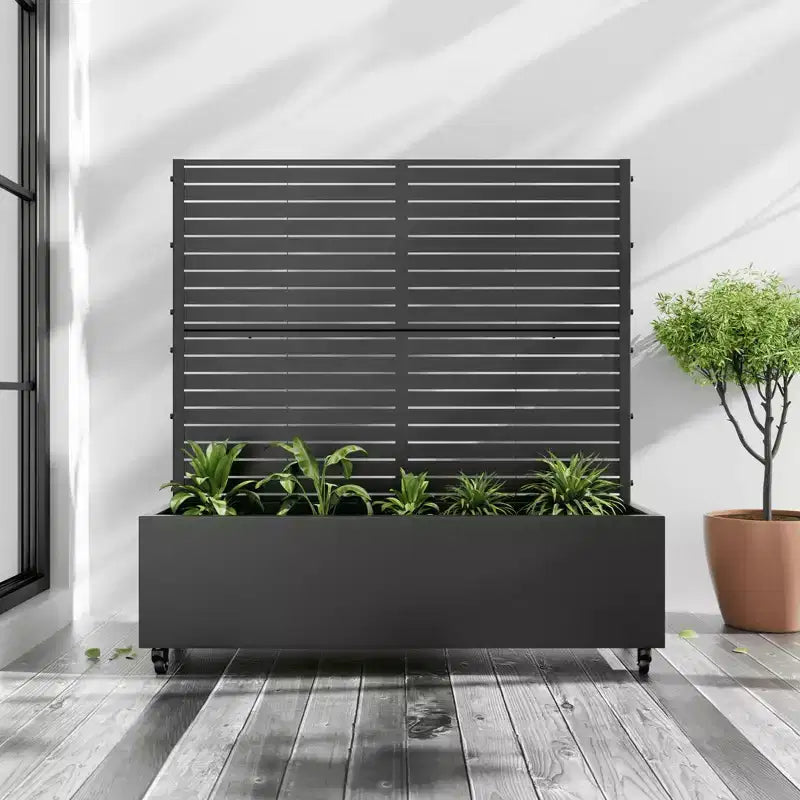 MAYEERTY Fioriera con traliccio in ferro nero, stile classico a persiana, 120x120x40 cm, set da 3 pezzi