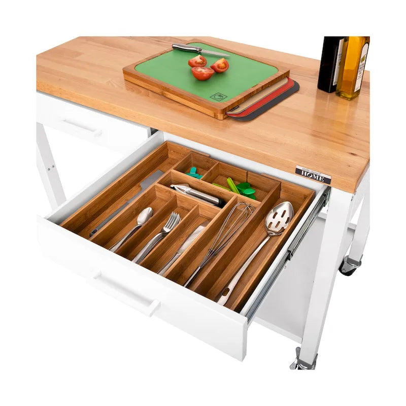 Work Center Island Table with Solid Wood Top, 48 W x 24 D x 36 H, White