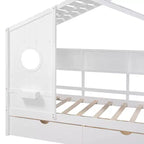 Twin/Full Size Wooden House Bed with 2 Drawers, Kids Bed with Storage Shelf - ModernLuxe