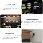 72 Tall Farmhouse Style Coffee Bar Cabinet with LED Lights, Kitchen Buffet Featuring Doors and Drawer, Adjustable Shelves, Spacious Storage