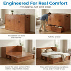 Mjkone Queen Size Convertible Murphy Cabinet Bed with USB Charging, Storage Drawers,No Mattress Included