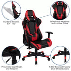 Sedia da gaming ergonomica da corsa Emma e Oliver con schienale completamente reclinabile in similpelle rossa