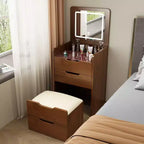 Okak 3-In-1 Vanity Table with Plip Top Mirror, Compact Vanity with Visible Glass Desktop and Cushioned Tool, Vanity Desk for Bedroom
