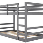 Low Bunk Bed , Wooden Floor Bunk Bed with Ladder, Bunk Bed with Full Guardrails