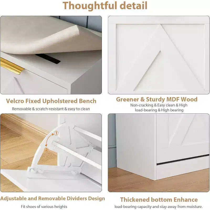 Shoe Storage Cabinet with Bench & 4 Flip Drawers - Narrow Entryway Organizer for 35-40 Pairs