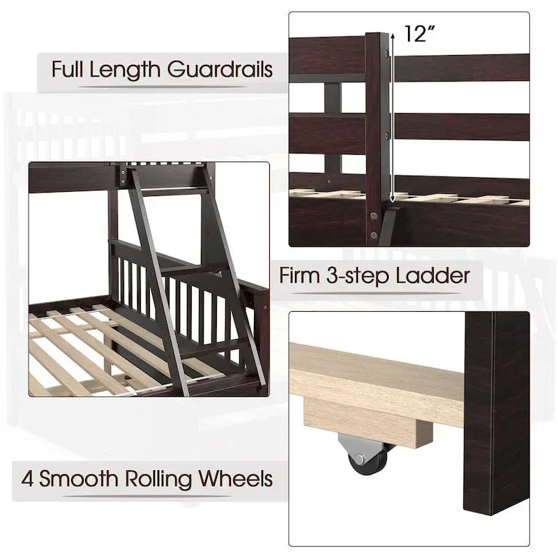Gymax Twin Over Full Bunk Bed with Twin Trundle Convertible Platform