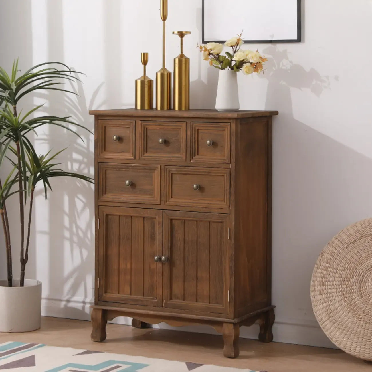 Rustic Brown Wood Accent Cabinet for Living Room Storage